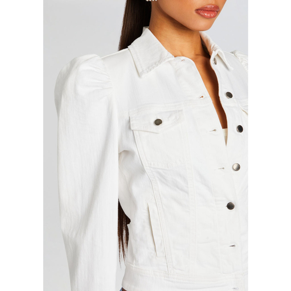 Women's RETROFÊTE $320 MSRP White Ada Puff Sleeve Jean Jacket XS - Picture 3 of 10